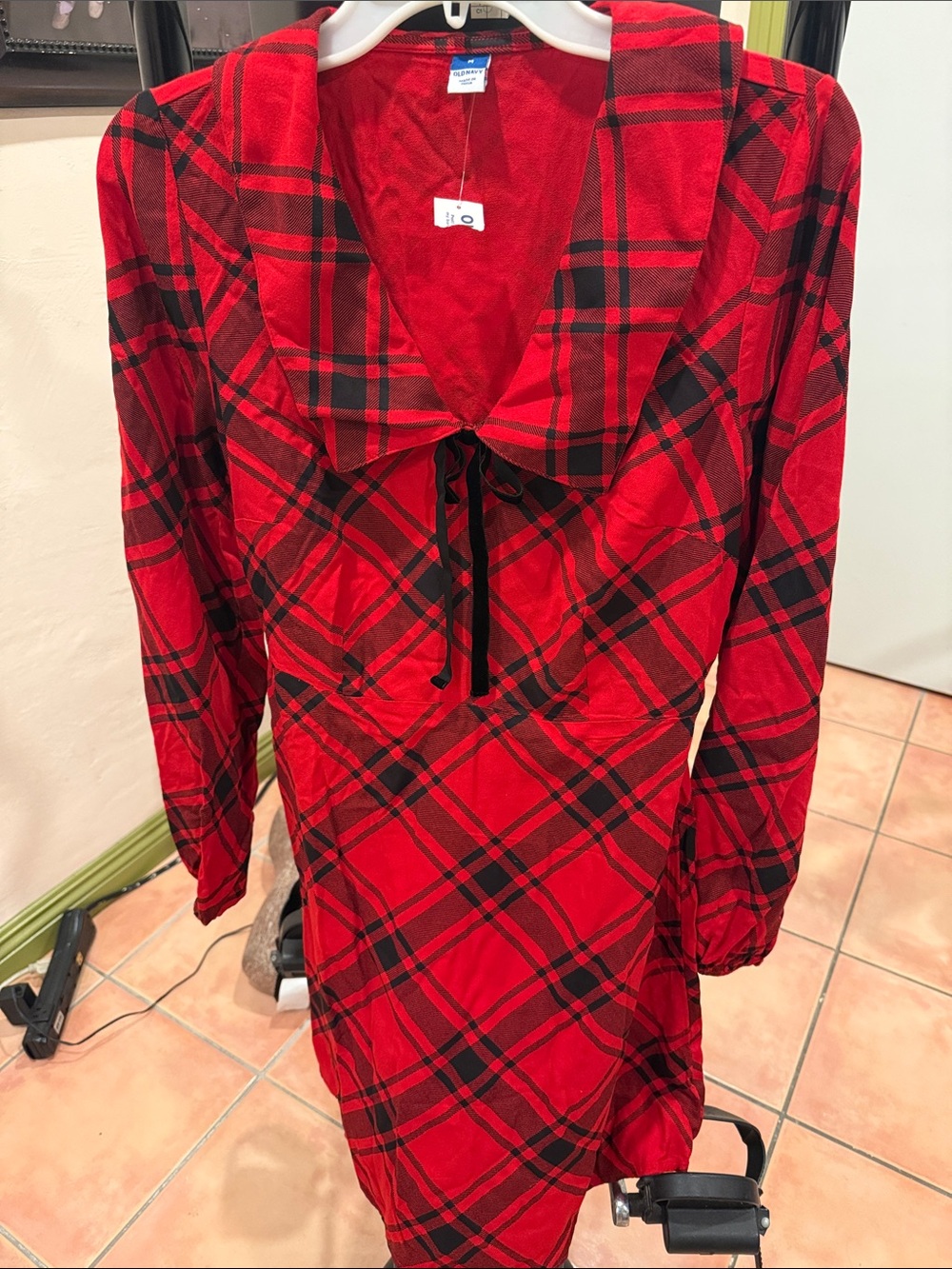 Old Navy Red and Black Plaid Long-Sleeve V-Neck Dress